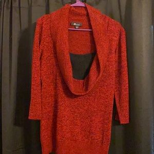 Red and black sweater with built in lace cami.